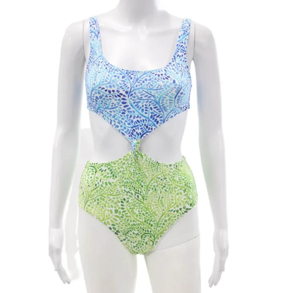 Solid & Striped Womens One Piece Swimsuit Blue Floral Polyamide Size XS